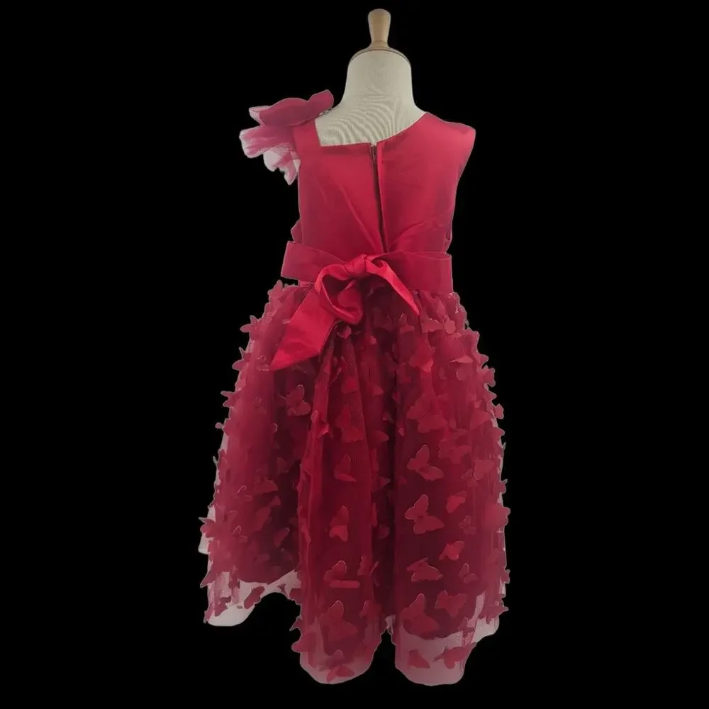 Maroon Tulle Overlay Easter Pagent Church Party Butterfly Dress Size 3T - Picture 2 of 2
